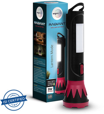 Wipro 3W Radiant Dual Light LED Torch(Black, Pink, 22 cm, Rechargeable)