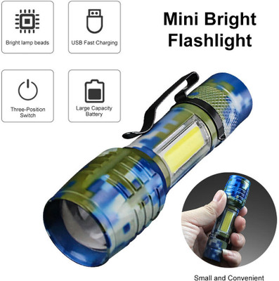 ECOSKY ALUMINUM ALLOY BODY MILIRTY BLUE USB RECHARGEABLE FLASHLIGHT Torch(Multicolor, 10 cm, Rechargeable)