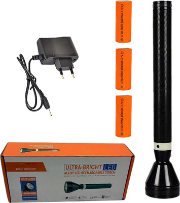 CICASTO Rechargeable LED Torch with Long Range Beam and Waterproof Metal Body Torch(Black, 34 cm, Rechargeable)