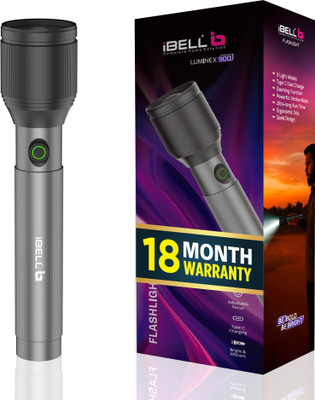 iBELL LUMINEX900 Rechargeable Flashlight High Power, 3 Light Mode,Telescopic Zoom, LED Torch(Grey, 22.5 cm, Rechargeable)