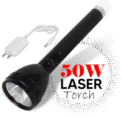 CTB PLSUPREME JY-9050 5 Watt Long Range LED Lithium Battery Rechargeable Torch Light Torch(Black, 27 cm, Rechargeable)