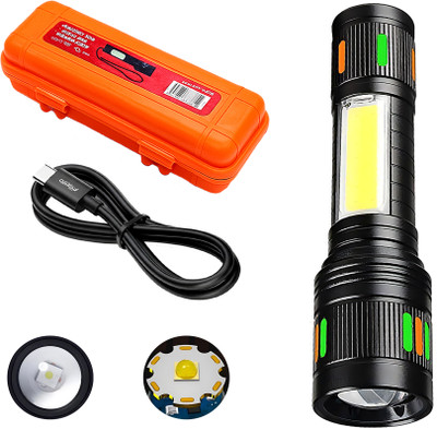 Regals Choice Waterproof Flashlight with Adjustable Focus Beam Torch(Black, 15 cm, Rechargeable)