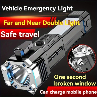 Sebon LED Flashlight with Magnets, hammer with 4 in 1 option - M9 Torch(Black, 15 cm, Rechargeable)