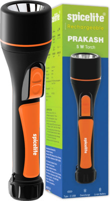 SPICELITE Prakash 5W LED Torch | Ultra Bright Flashlight | Best Gripping Experience Torch(Black, Orange, 20 cm, Rechargeable)