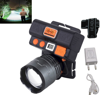 Waken Bright Head Mount Torchlight Zoom Waterproof Handsfree With IR Sensor Torch(Black, 15 cm, Rechargeable)