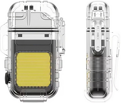 NUVASA Mini LED Flashlight with Windproof Arc Lighter | USB Rechargeable, Waterproof Torch(Black, 2 cm, Rechargeable)