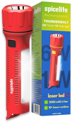 SPICELITE Thunderbolt 6W Rechargeable LED Torch With Powerful Beam & Emergency Side Light Torch(Red, Black, 19 cm, Rechargeable)