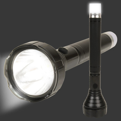 Care 4 RP-500 FLASHLIGHT TORCH ROYAL POWER Rechargeable flashlight 60 w with night lamp at the end Waterproof, double battery charging with fast charging 3 MODES (high, LOW, back lamp) Torch(Black, 27 cm, Rechargeable)