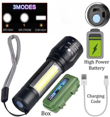 99Drops Flashlight with COB Light Mini Waterproof Portable LED XPE COB Flashlight Torch Torch(Black, 9 cm, Rechargeable)