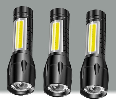 MHAX Rechargeable 9W LED Torch Zoomable FlashlightPack Of 3 Torch(Black, 2 cm, Rechargeable)