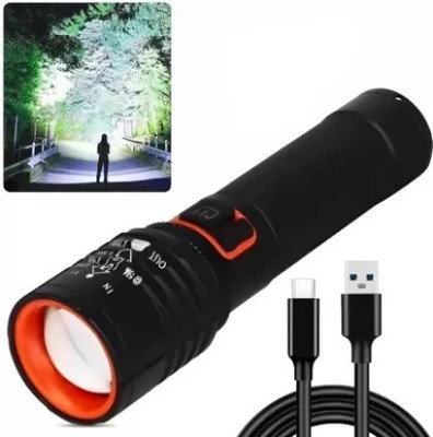Zeno volt 035 (ZOOMABLE METAL TORCH)5 Modes Flashlight, Super Bright Cree T6 LED Light 6 hrs Torch Emergency Light(Black)