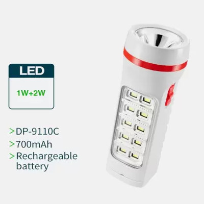 ECOSKY Rechargeable Led Torch light 9110c with emergency light (10 led) 6 hrs Torch Emergency Light(White)