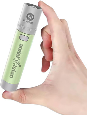 amiciVision Lightweight Mini Rechargeable Torch – 3W LED Flashlight with 3 Modes Torch(Green, 9.5 cm, Rechargeable)