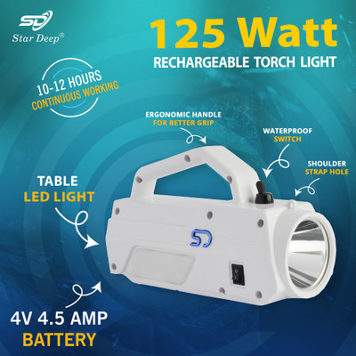 STARDEEP 125W ECO Plus LED Light 4.5 amp. Battery with belt fuse Control Torch(White, 19 cm, Rechargeable)