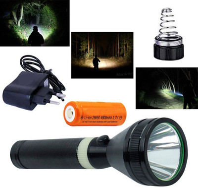 ssmall sun Powerful waterproof long portable rechargeable bright LED emergency flashlight Torch(Black, 18 cm, Rechargeable)