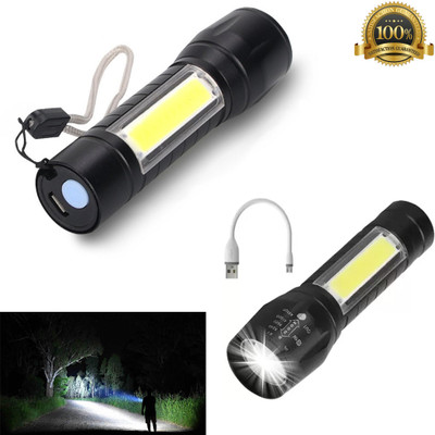 Glory LED Flashlight Mini Torch Light, USB Rechargeable, Waterproof, Zoomable 3 Mode Torch(Black, 10 cm, Rechargeable)