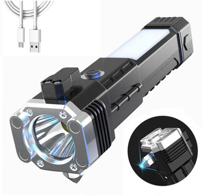 DEGNO Hammer torch with power bank belt cutter long range rechargeable 3W battery Torch(Black, 7 cm, Rechargeable)