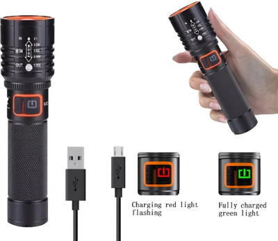 JK Sales Aluminum Alloy Flashlight LED Type-C USB Zoomable Ultra Bright Light Torch(Black, 14.2 cm, Rechargeable)
