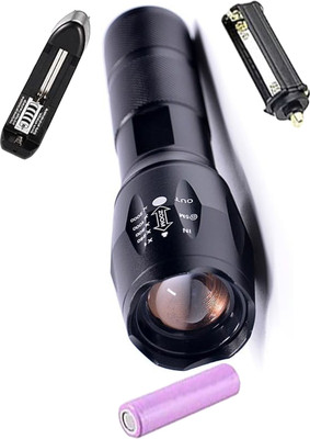 Kindw 5 Mode Rechargeable LED Waterproof 500 meter 25W Flashlight Torch Zoomable Torch(Black, 12.6 cm, Rechargeable)
