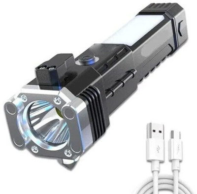 RECTITUDE Torch Led high Power Flashlight 5 hrs Torch Light 8 in 1 Portable Ultra Bright Torch(Black, 10 cm, Rechargeable)