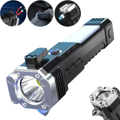 RECTITUDE LED Flashlight with Magnet hammer with 4 in 1 option Torch (15cm, Rechargeable) Torch(Black, 10 cm, Rechargeable)