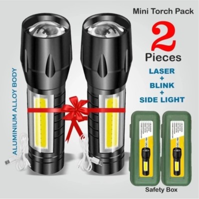 99Drops (Pack of 2) Mini-Rechargeable.Pocket Light Zoom COB USB Charging Led Water Proof Torch(Black, 9 cm, Rechargeable)