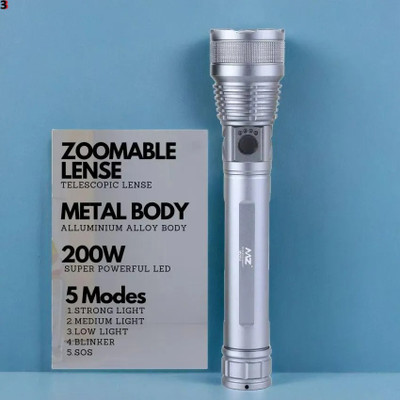 Stybits X393 MZ M982 ZOOMABLE METAL LED TORCH)5 Modes Flashlight, Super Bright 200 W Torch(Multicolor, 11 cm, Rechargeable)