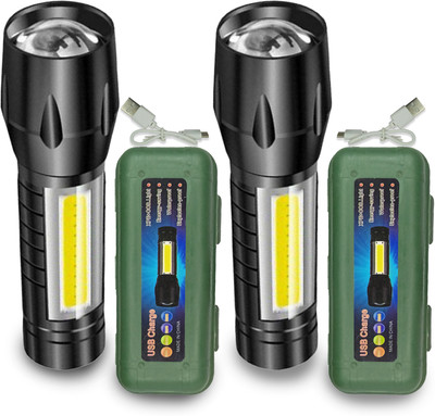 Sunaze Chargeable Pocket Torch With Side COB LED Light Zooming Head Adjusting Focus LED Torch(Black, 9 cm, Rechargeable)