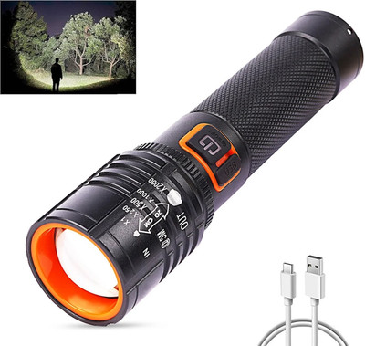 Dazzel Flex Rechargeable C Type USB Portable Light Long Range 1000 Meter Adjustable Focus 6 hrs Torch Emergency Light(Black)