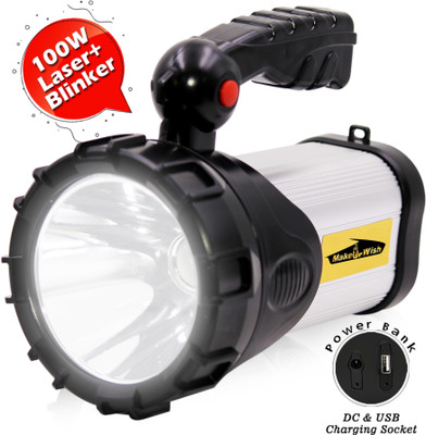 Make Ur Wish Prime Metal 100w Rechargeable Waterproof Bright Led Torch Light Laser Long Range Distance High Power Search Light Torch(Silver, 16 cm, Rechargeable)