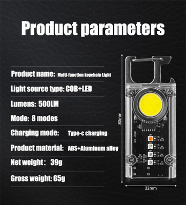HumBiG ™S030 EDC portable keychain light LED+COB+SMD ultra bright portable light LED Front Light(Black)