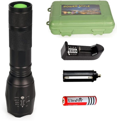 Saviraj Led Torch Flashlight T6 Water Resistance 5 Modes Adjustable Focus Torch(Black, 6 cm, Rechargeable)