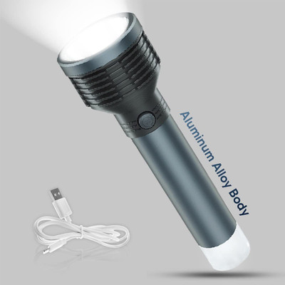 CRENTILA Dual Mode Full Led Emergency Rechargeable Long Range Up to 1 Km with Backlight 8 hrs Torch Emergency Light(Black, Grey)