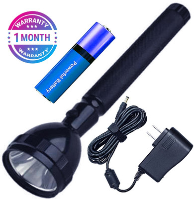 JY-SUPER Laser LED 2W Flashlight Rechargeable Emergency Light 2 Mode 2200 mAh Battery Torch(Black, 20.7 cm, Rechargeable)