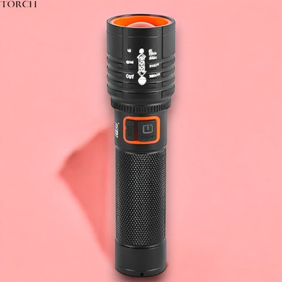 Sagaft X303 (ZOOMABLE LED Metal Torch) 4 Modes Flashlight, Super Bright Torch(Multicolor, 11 cm, Rechargeable)