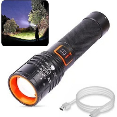 Zeno volt 035 Zoomable LED Metal Troch 4 Modes Flashlight, Super Bright Cree T6 LED Light Torch(Black, 15 cm, Rechargeable)