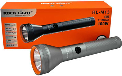 Kay-Joy RL-M13 100W Long Distance Torch | High Power Flashlight for Home & Outdoor Use Torch(Silver, Black, 18 cm, Rechargeable)