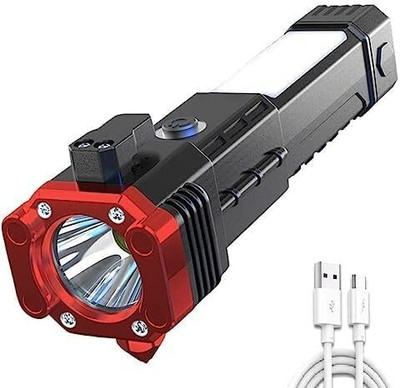 DEGNO 3W Hammer torch with power bank belt cutter beam long range rechargeable battery Torch(Black, 7 cm, Rechargeable)