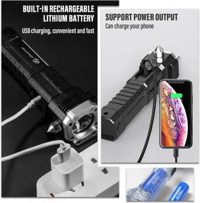 MOMENTIME 11W LED Torch Flashlight Long Beam Range with Power Bank Hammer Strong Magnets-2 Torch(Black, 15 cm, Rechargeable)