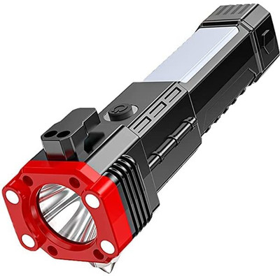 DEGNO Hammer torch with power bank belt cutter 3W beam long range rechargeable battery Torch(Black, 7 cm, Rechargeable)