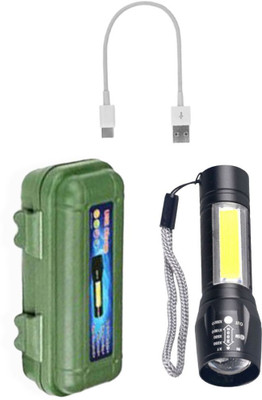 WRADER Portable Torch Light Rechargeable LED Torch Light, XPE COB Flashlight Pocket Torch(Black, 12 cm, Rechargeable)