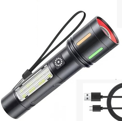 FINARO (ZOOMABLE METAL)5 Modes Flashlight, Super Bright Cree T6 LED Light Torch(Black, 14 cm, Rechargeable)