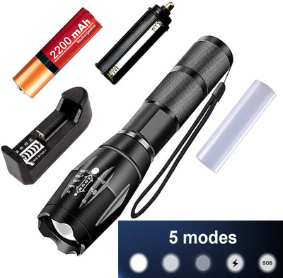 MEKER Zoomable 5 Mode 500 Meter Chargeable Waterproof LED 20 W Flashlight Torch Torch(Black, 16 cm, Rechargeable)