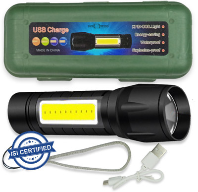 Pick Ur Needs Rechargeable LED Zoomable 3 Modes COB 9W Flashlight Torch Emergency Light Torch(Black, 9 cm, Rechargeable)