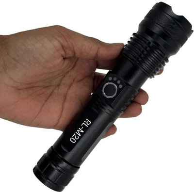 Kay-Joy RL-M20 100W Torch | Portable Rechargeable Metal Body Flashlight Torch(Black, 15 cm, Rechargeable)