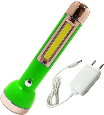 RP JY SUPER Plastic Rechargeable LED Torch Light and 1 COB Side Flashlight Torch(Green, 15 cm, Rechargeable)