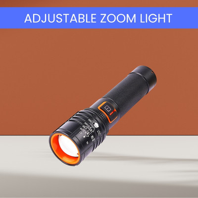 SACRO Rechargeable Torch Light, Telescopic Zoom With ZOOMABLE Metal FlashlightW8 Torch(Black, 13.5 cm, Rechargeable)