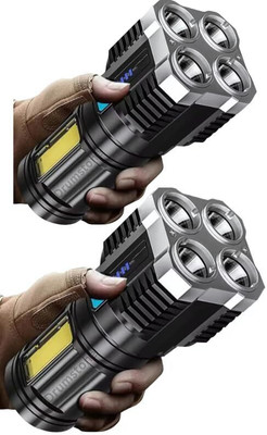 Drumstone Pack of 2 USB Rechargeable 5-Mode Flashlight | Super Bright for Camping Torch(Black, 27 cm, Rechargeable)