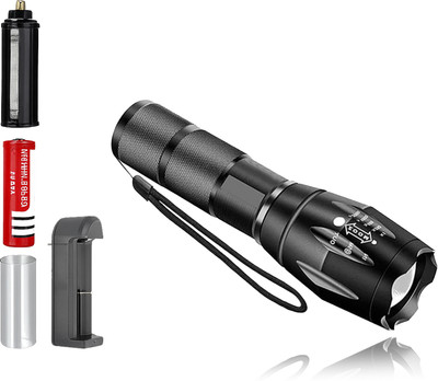 CICASTO Rechargeable Battery/AAA T6 Tactical Flashlights 5-Mode Torch(Black, 16 cm, Rechargeable)
