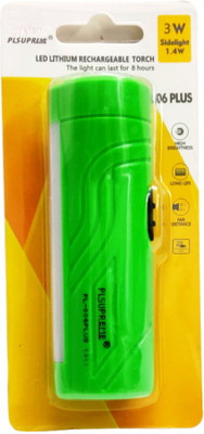PLSUPREME ®Premium Quality PL-006 without charger 3W Torch Light|Emergency Light Torch(Green, 10.5 cm, Rechargeable)
